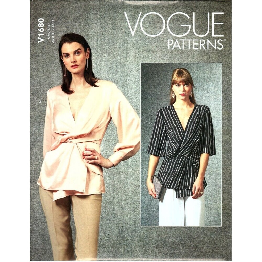 Vogue V1680 Misses 6 to 14 V Neck Gathered Blouse Top Uncut Sewing Pattern